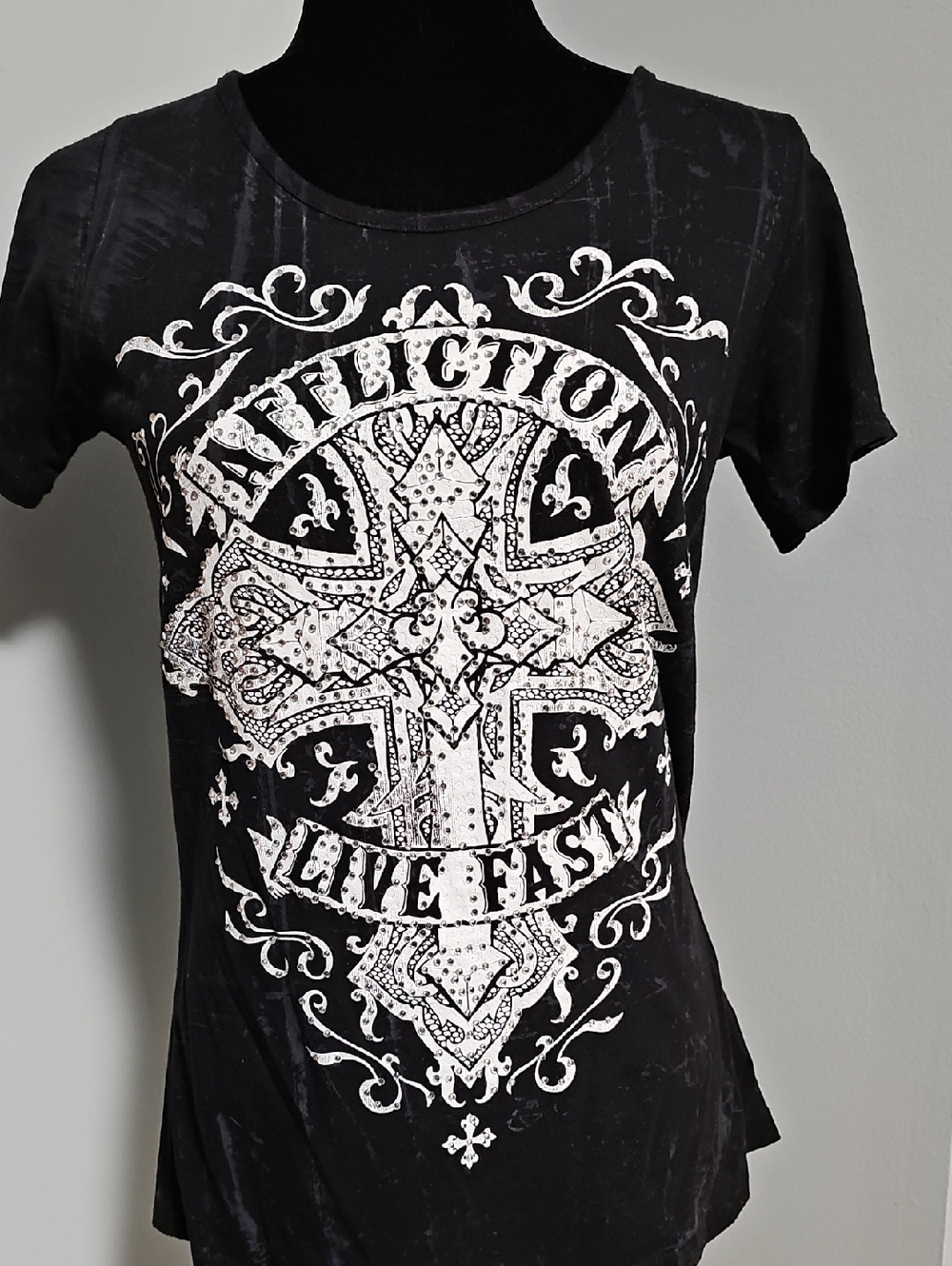Affliction Black and White Live Fast Cross Graphic Tee